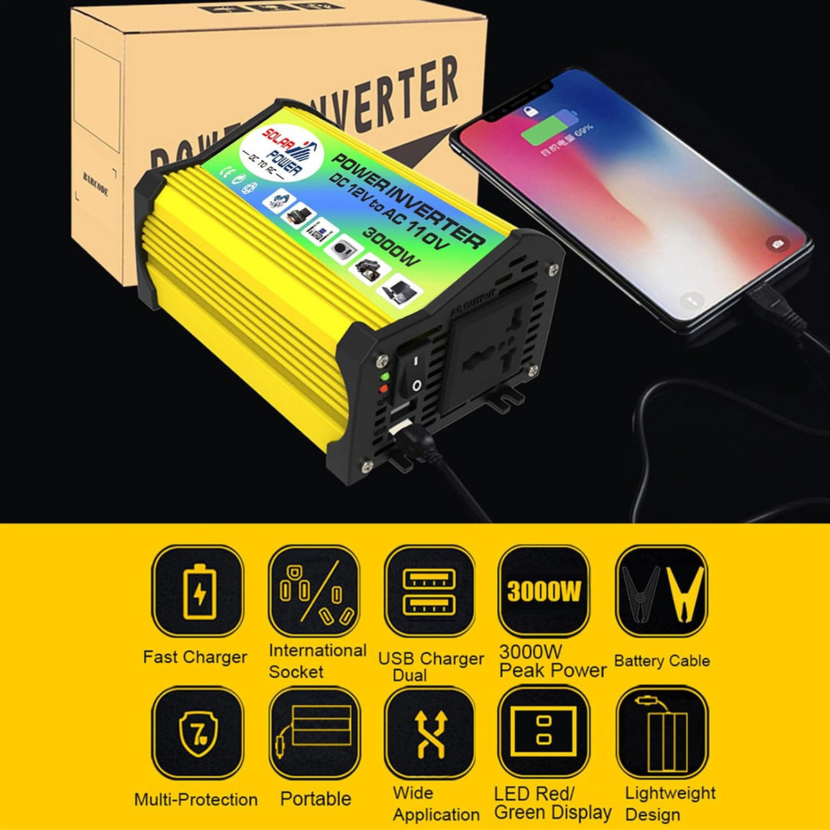 Solar System – Energy Inverter Kit, Panel Charge Controller | 3000W Home Generator with USB Ports, Complete Renewable Source for Off-Grid Cabins, System for Outdoor Setup