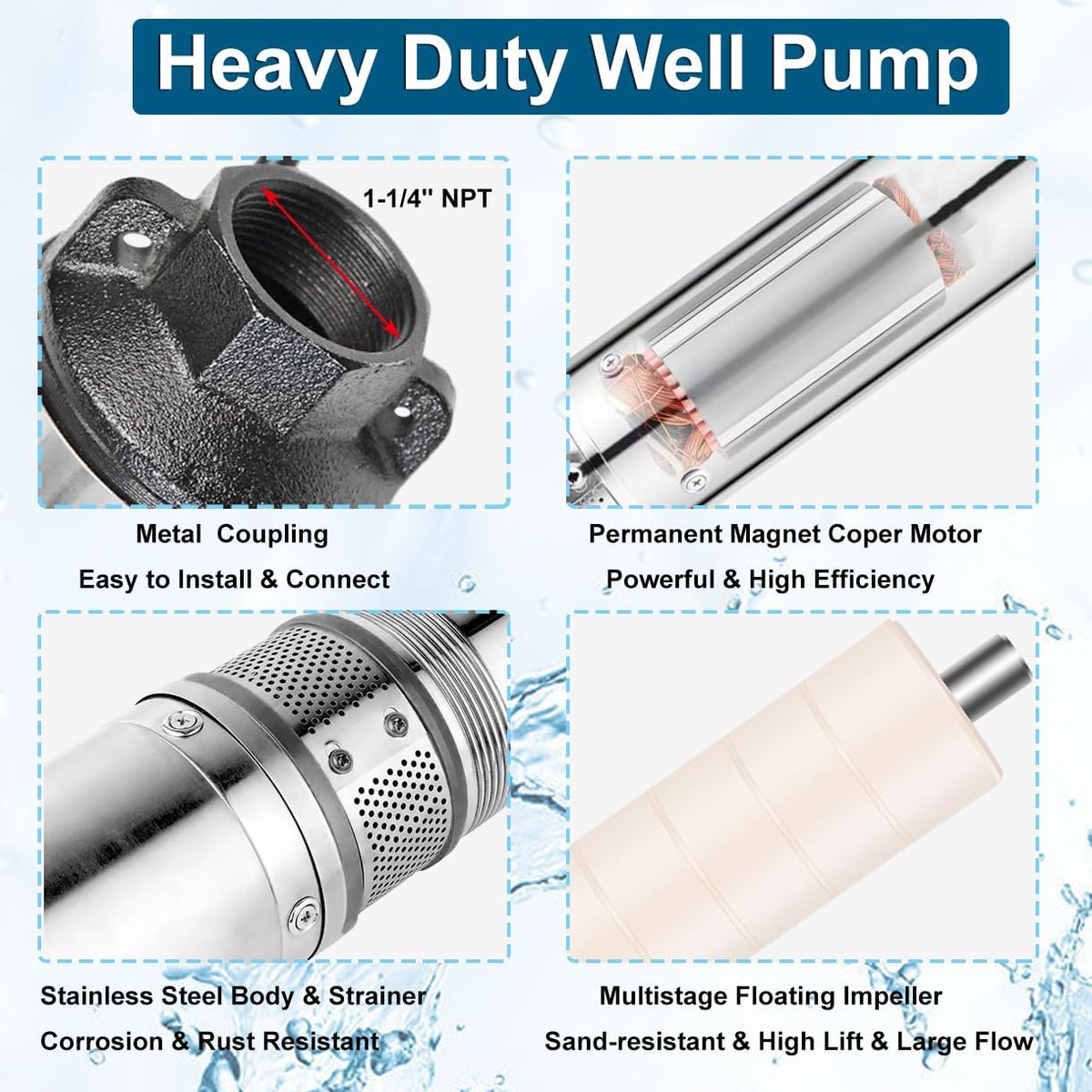 4" Deep Well Pump 110v Submersible Well Pump with Control Box with 50ft Power Cord Stainless Steel
