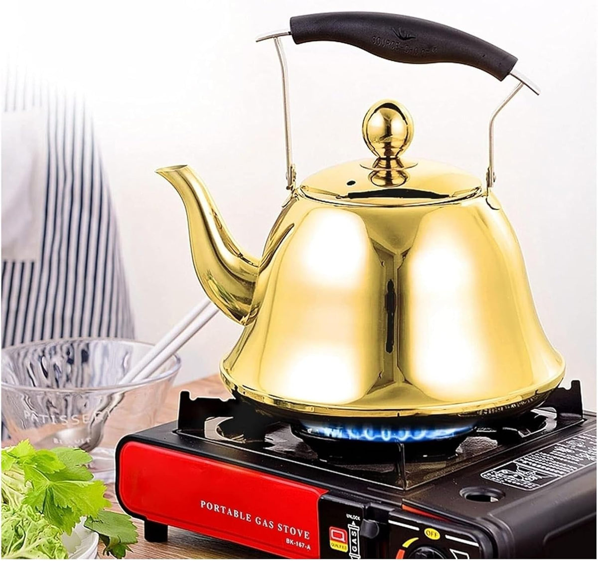 Gold Stainless Steel Whistling Tea Kettle for Stove Top - Cute and Functional Boiling Teapot(Rose Gold,4L)