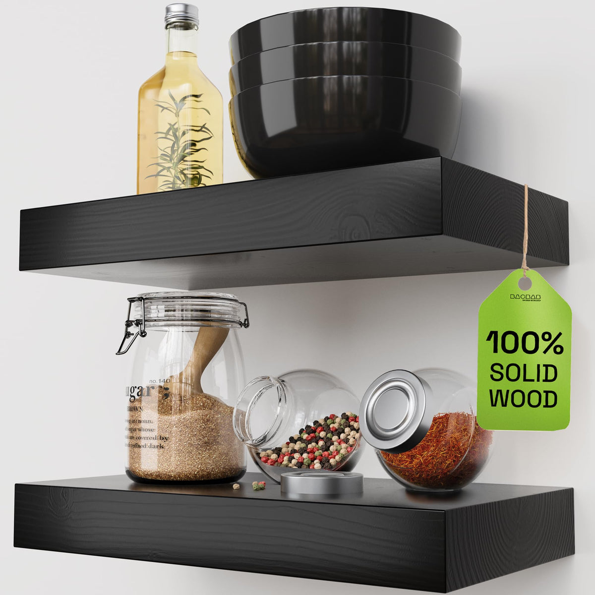 Solid Wood Floating Shelves for Wall 36 Inches Long, Walnut Wooden Shelf