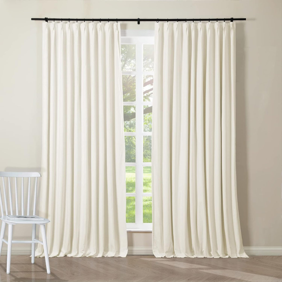 ChadMade Pinch Pleat 100% Cotton Duck Drape Blackout Ivory Drapery Extra Wide Curtain Plain Weave with Blackout Lining 100Wx96L (1 Panel), BOZI Collection