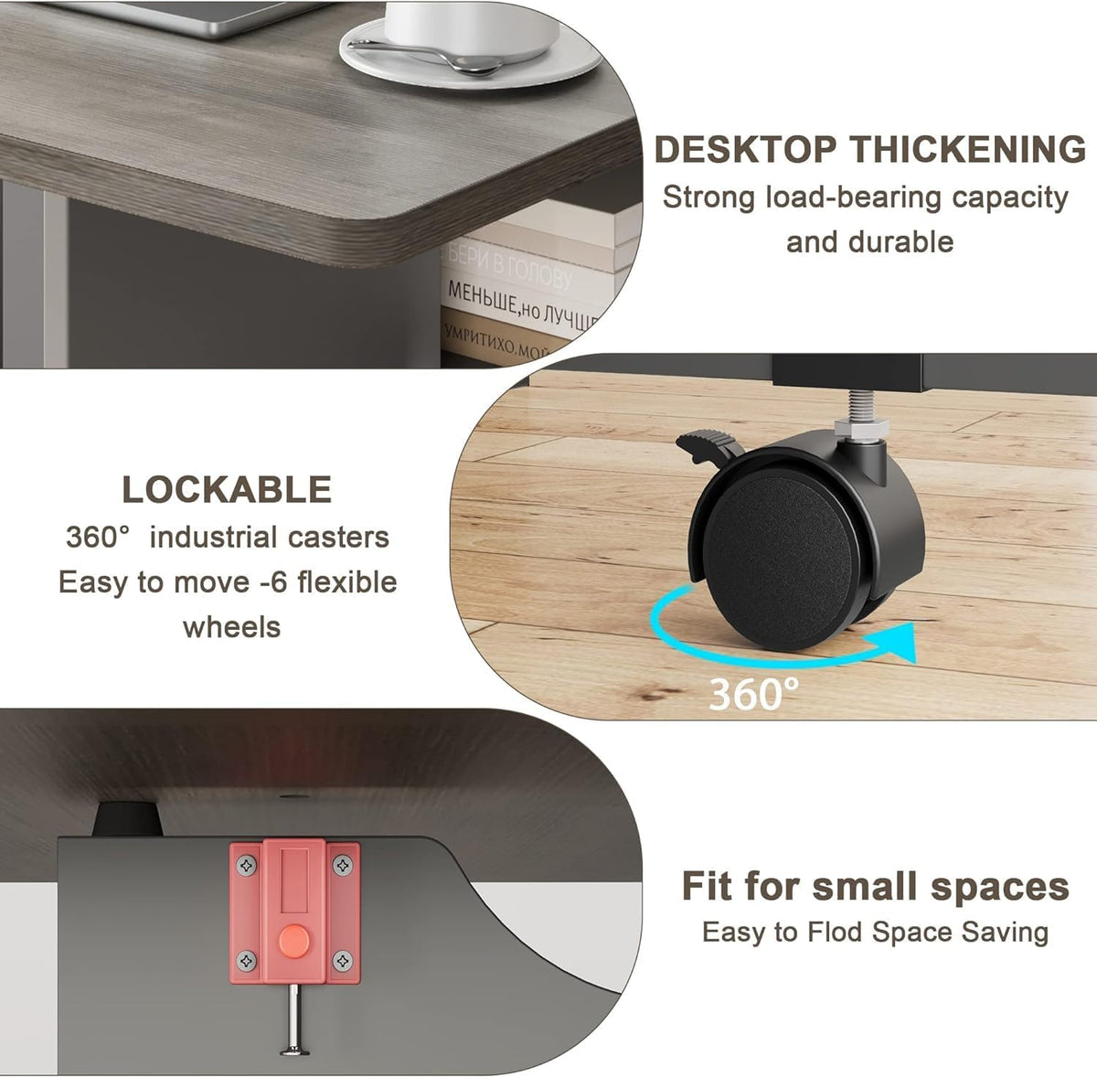 IDEALHOUSE FoldingTable, Drop Leaf Dining Table with 6 Wheels and 2-Layer Storage Shelf, Space Saving Table for Small Spaces (Slate Oak, 47.2" D x 23.6" W x 29.5" H)