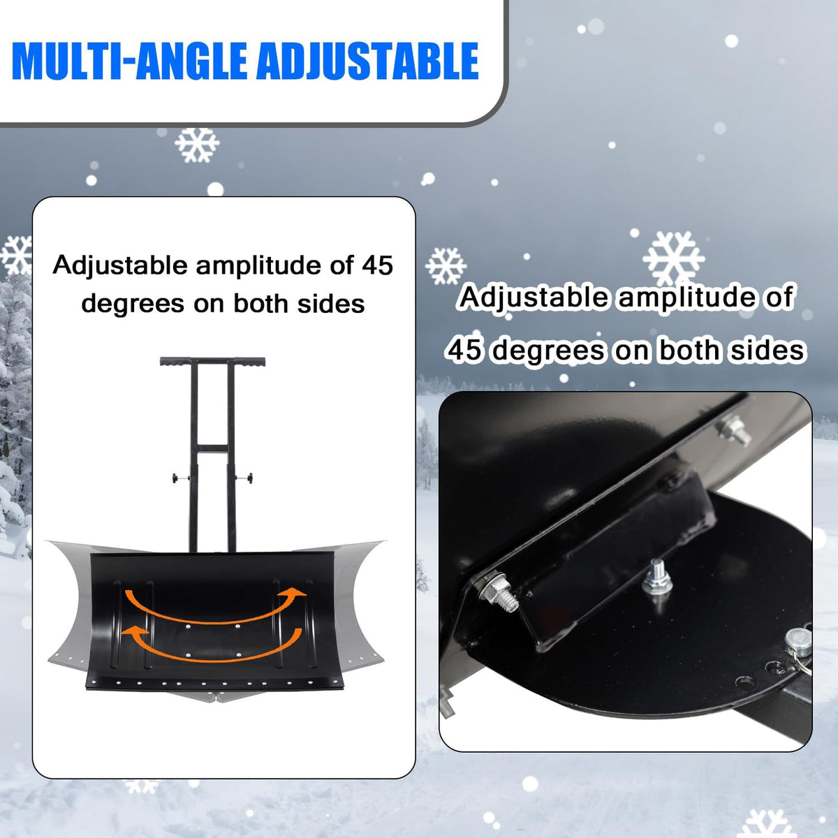 Snow Pusher with Wheels, 29" WideSnow Shovel for Driveway, 5-Position Angle & Height Handle Ergonomic Design for Back-Save Effort Snow Removal (Double Rod-W 29''-B)