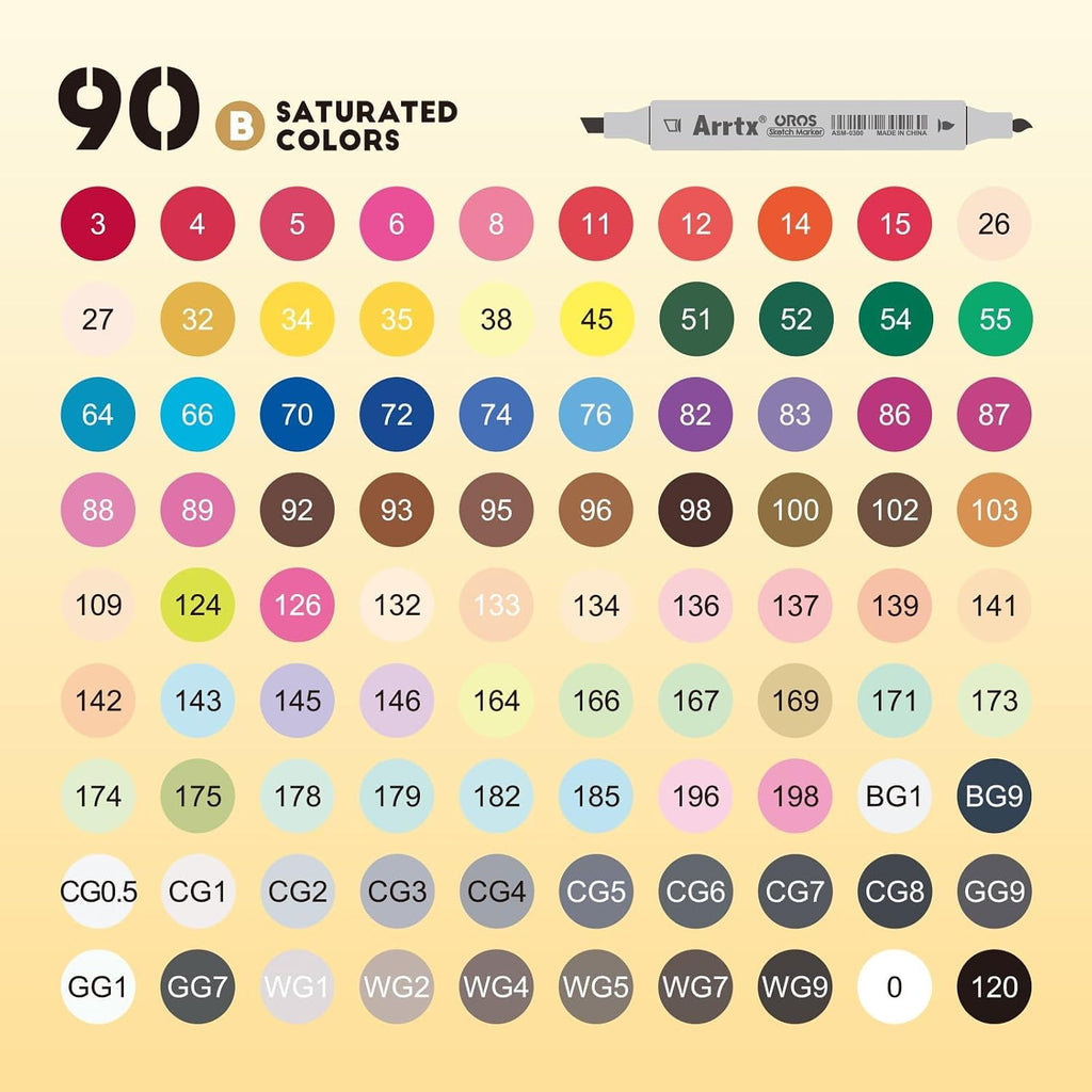 Arrtx OROS 90 Colors Alcohol Markers, Brush & Chisel