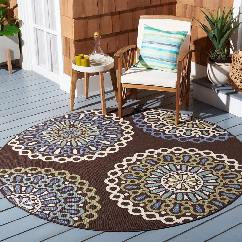 SAFAVIEH Washable Rug Outdoor Veranda Collection - 8' x 11', Cream & Blue, Non-Shedding & Easy to Clean, Ideal for Patio, Backyard, Mudroom (VER092-0615)