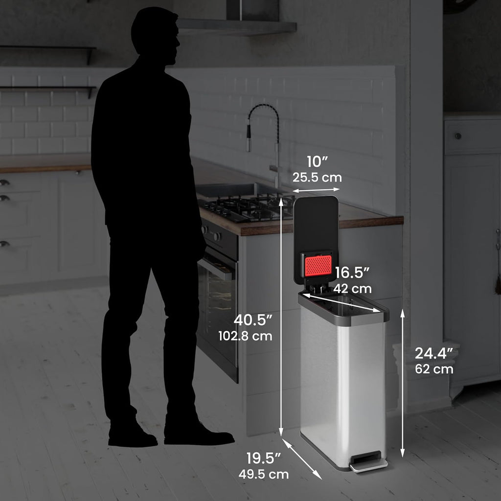 iTouchless 13.2 Gal / 50L Slim Step Pedal Kitchen Trash Can | Odor Filter
