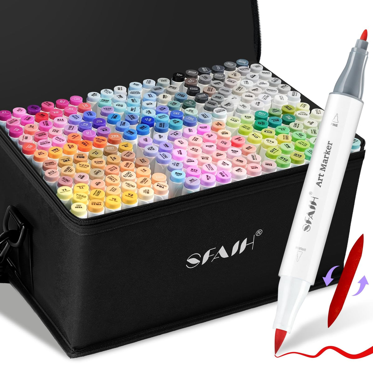 SFAIH Alcohol Markers Brush & Chisel Tip, Professional 216 Colors Set