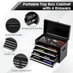 5-Drawer Rolling Tool Box with Lockable Wheels, Tool Chest with Detachable Tool Box, 4 Hooks, and Liner, Heavy-Duty Metal Tool Cart for Garage and Workshop Storage, Black