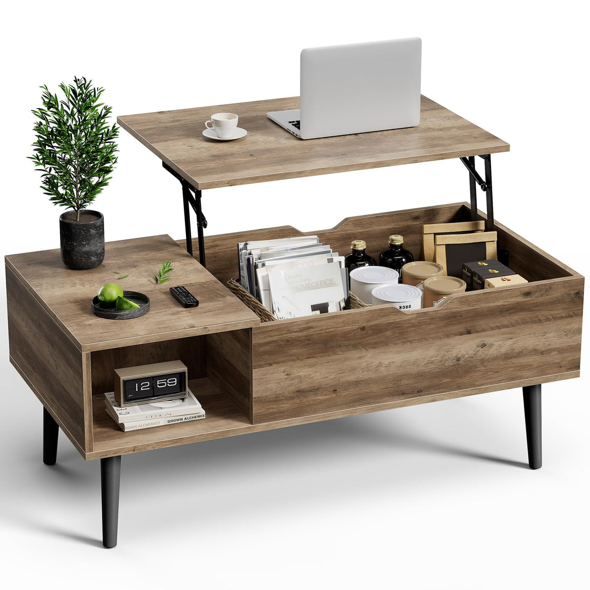 OLIXIS Coffee Table with Storage for Home Living Room Office, Black