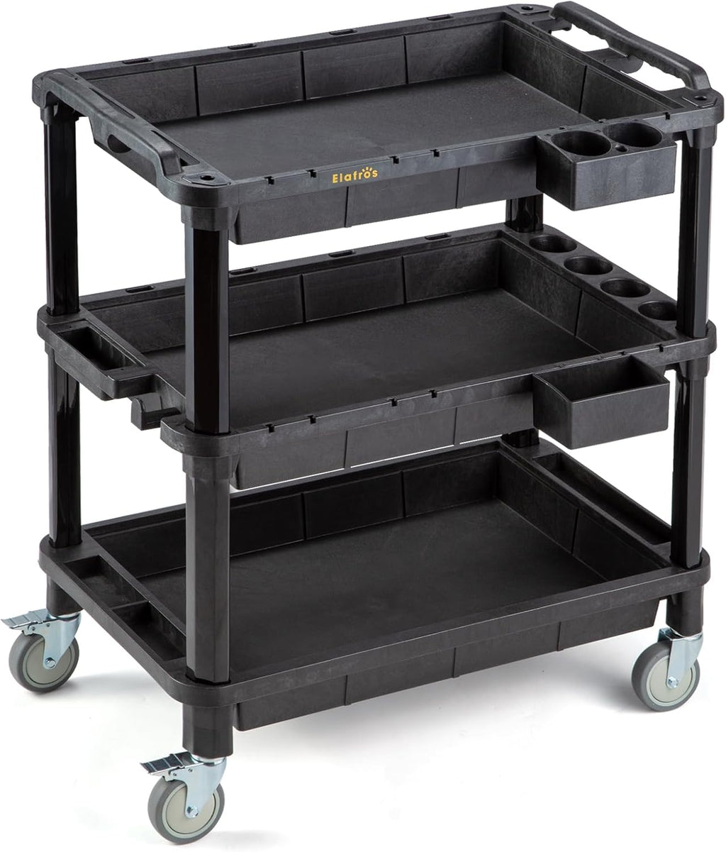 ELAFROS 3-Shelf Heavy Duty Rolling Utility Cart, 32.4 x 18.3 in