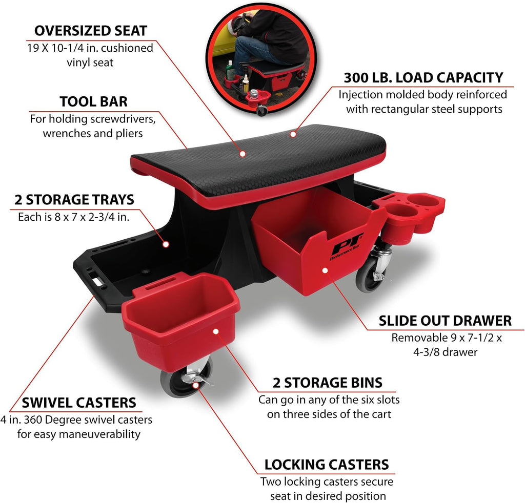 Performance Tool W85035 Rolling Mechanic Shop Stool Seat with Storage