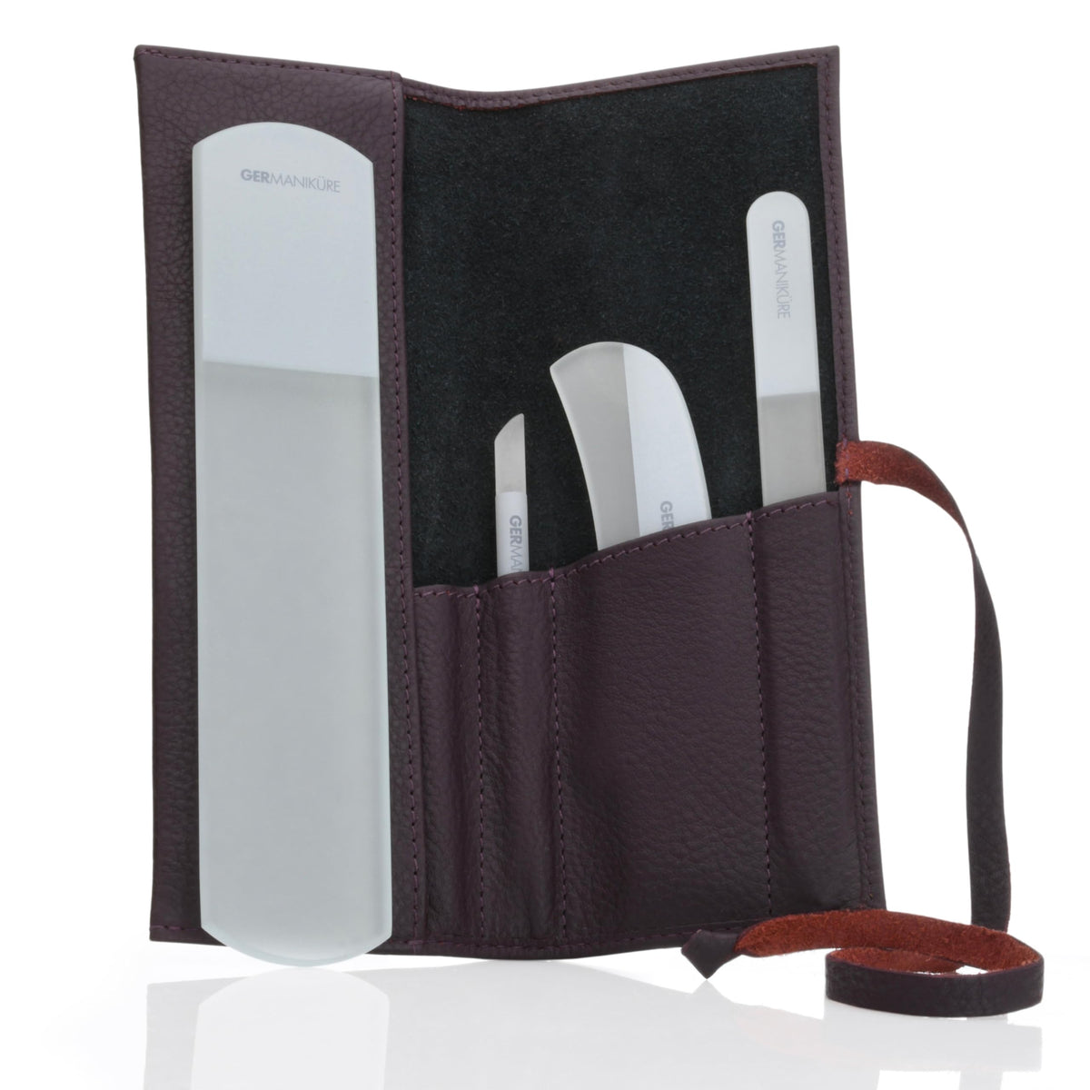 GERMANIKURE 7pc Manicure & Pedicure Set, FINOX Steel, Purple Leather Roll
