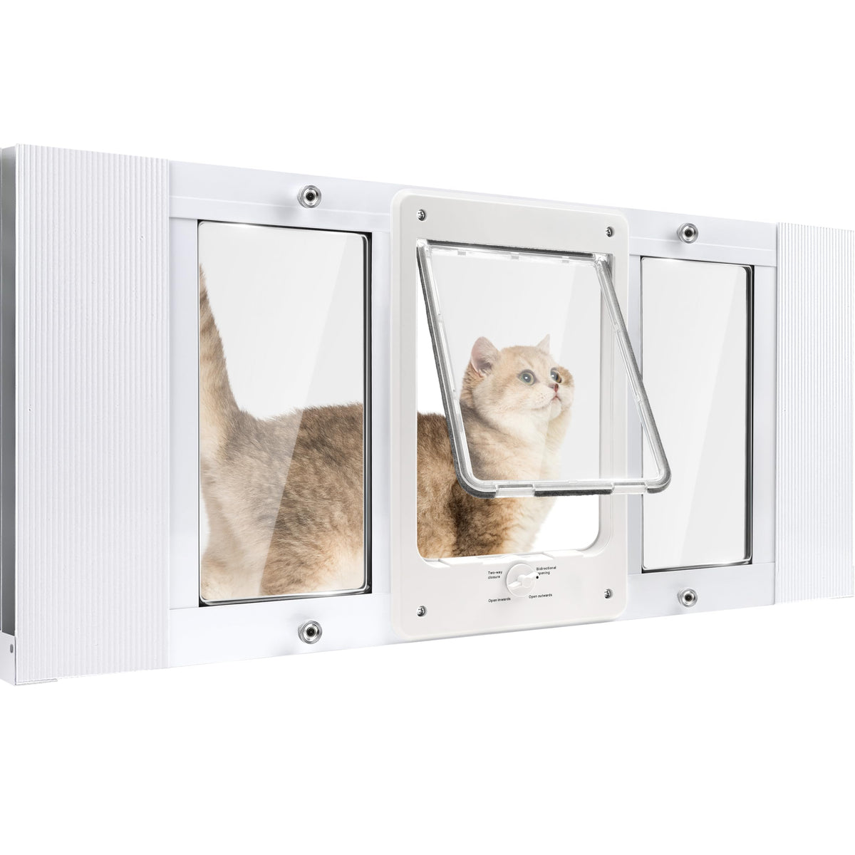 Cat Door for Window & Small Dog, Quick Damage-Free Install, 21"-23 4/5" Width Adjustable, All Aluminum Frame, 4-Way Lock, Magnetic Closure, Extra Window Lock & Sealing Strips (XS)
