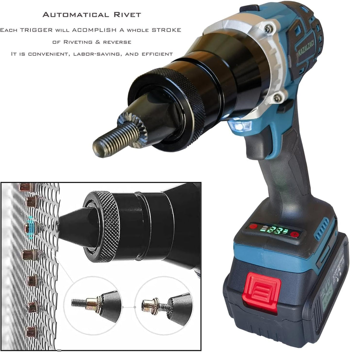 Cordless Rivet Nut Gun, Electric Rivet Nut Tool for Nuts M4-M5-M6-M8-M10