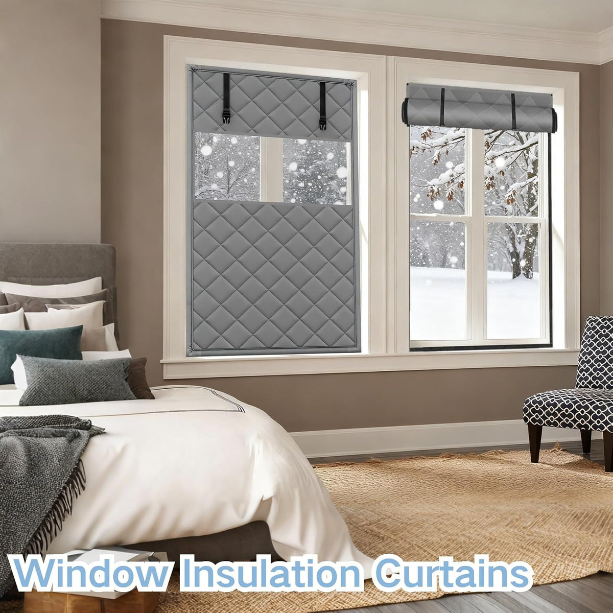 Window Insulation Kit For Window, 3 Laye Thicken Insulated Window Cover, Window Insulation Film With Clear Window, For Winterizing Keeping Home Warm(Gray,75x98in/191x249cm)
