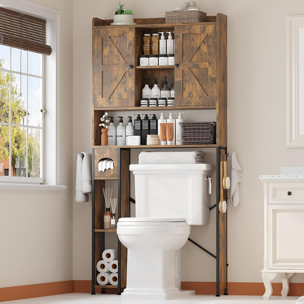 EasyCom 32" W Over The Toilet Storage Cabinet with Adjustable Shelves,Brown