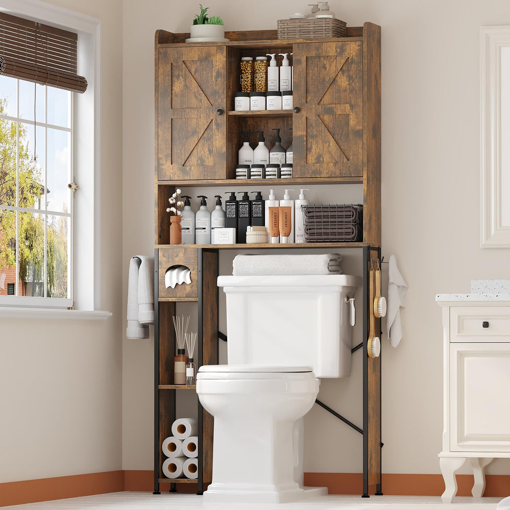 EasyCom 32" W Over The Toilet Storage Cabinet with Adjustable Shelves,Brown
