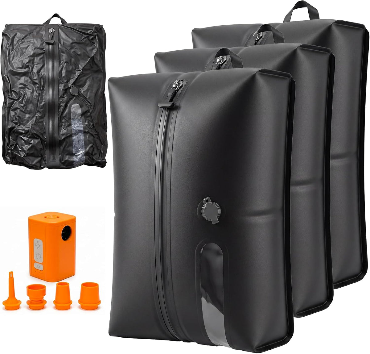Travel Vacuum Bags with Pump, 18L Carry On Size Vacuum Compression Bags for Travel, Reusable Space Saver Luggage Vacuum Seal Kit with Rechargeable Electric Pump，Black Set (3-Pack)