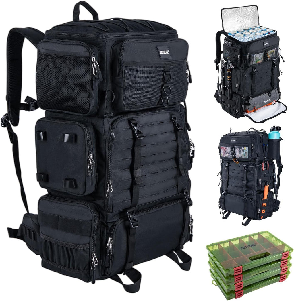 Goture 72L Fishing Tackle Backpack with Cooler & 4 3700 Tackle Boxes