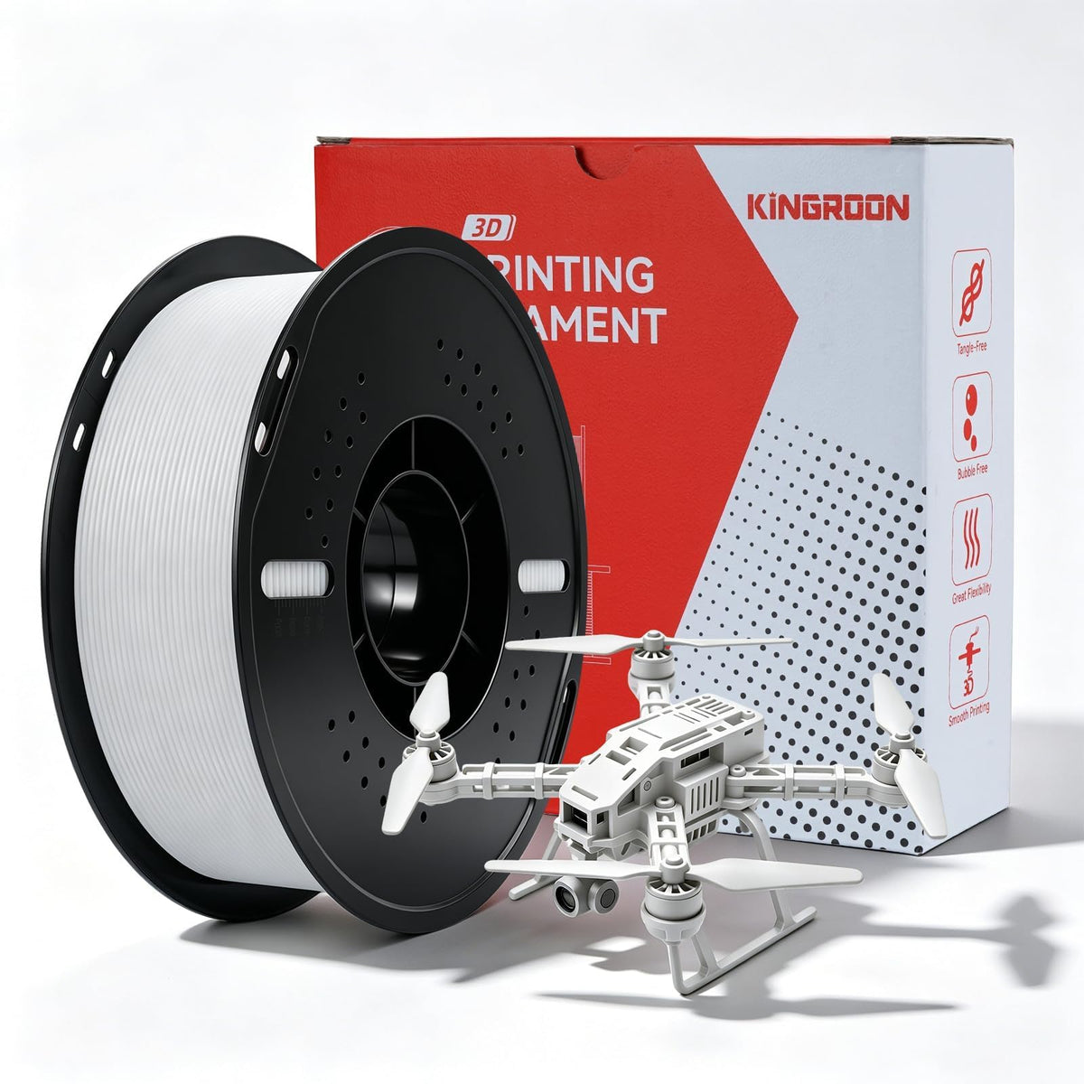 Kingroon PETG 3D Printer Filament, 10 Rolls, Dimensional Accuracy +/- 0.03 mm, 1kg Spool(2.2lbs), 1.75 mm，10KG Ten Colors Black White Grey Red Blue Green Yellow Orange Transparent Silver
