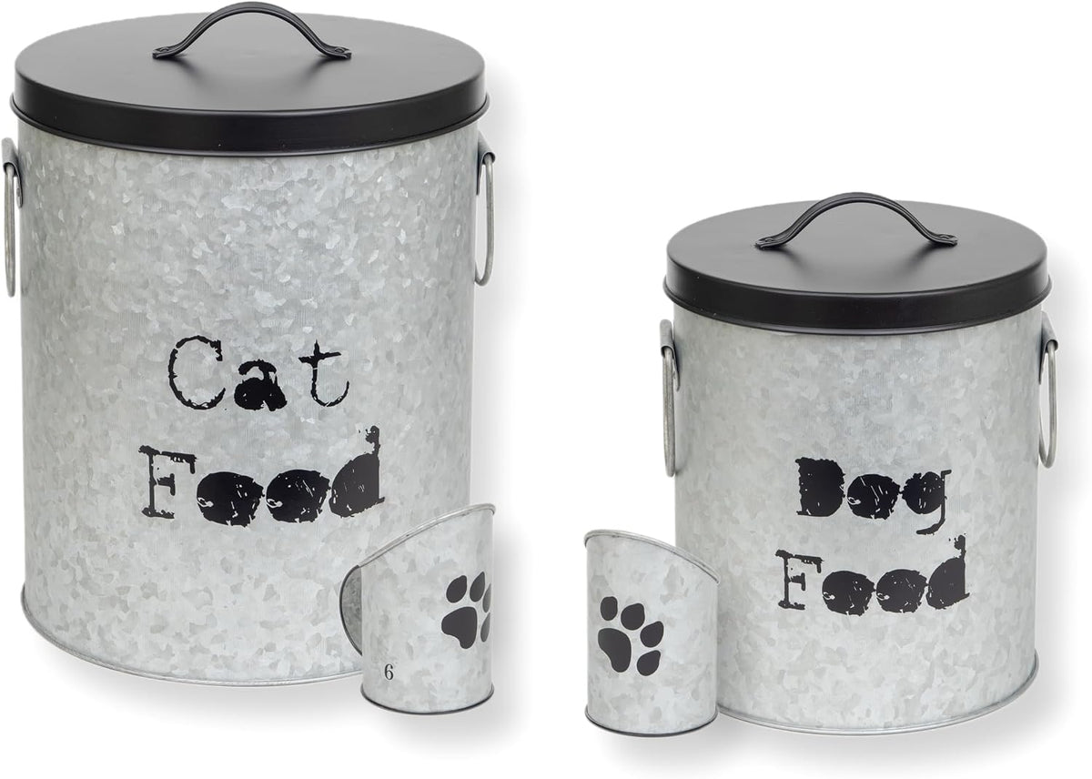 Medium 30lb Cat & Small 20lb Dog Pet Food Storage Canister with Scoop – Durable & Airtight for Freshnesss, Minimalist Design & Recyclable, Medium Metal Container(Combo - Small Dog Bin & Med Cat Bin)