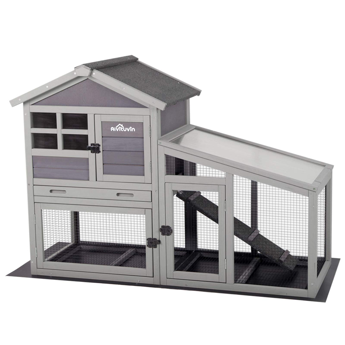Aivituvin Rabbit Hutch Outdoor Indoor Rabbit Cage Chikcen Coop with Casters Guinea Pig Cage with 3 Deep No Leakage Pull Out Tray,Waterproof Roof
