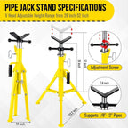 2PCS Pipe Jack Stand, 2500LB Carbon Steel Heavy Duty Pipe Stand,
