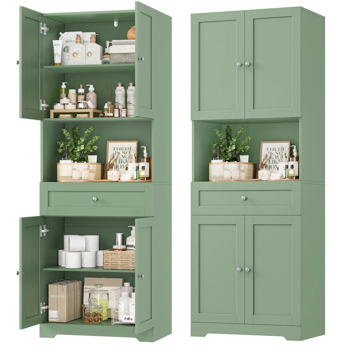 HIFIT Tall Bathroom Storage Cabinet with Drawer, Modern Linen Cabinet,White