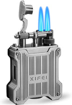 XIFEI Classic Flint-Wheel Cigar Lighter, Adjustable Dual Jet Flame