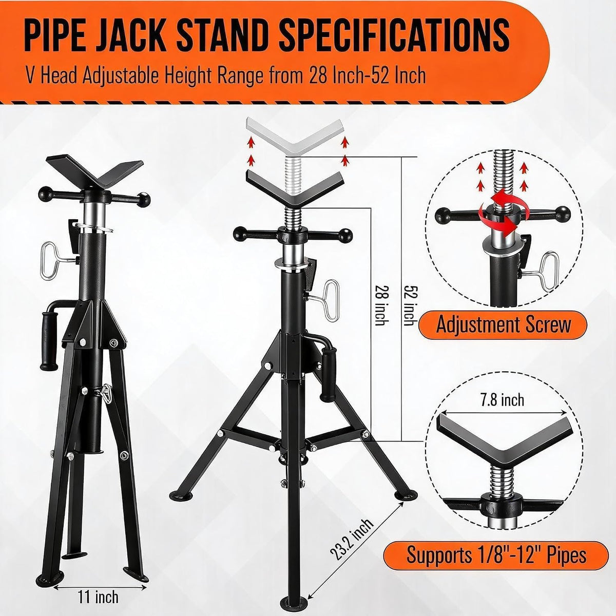 2PCS Pipe Jack Stand, 2500LB Carbon Steel Heavy Duty Pipe Stand