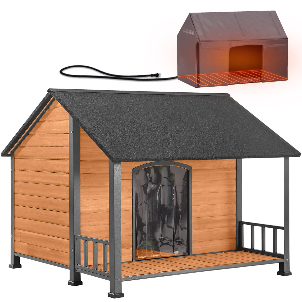 Aivituvin Heated Dog House Outdoor with Anti-Bite Metal Frame Insulated Indoor Dog Kennel 41.6'L Large Dog Cage for Small Medium Large Dogs with Heater and Insulated Liner for Winter