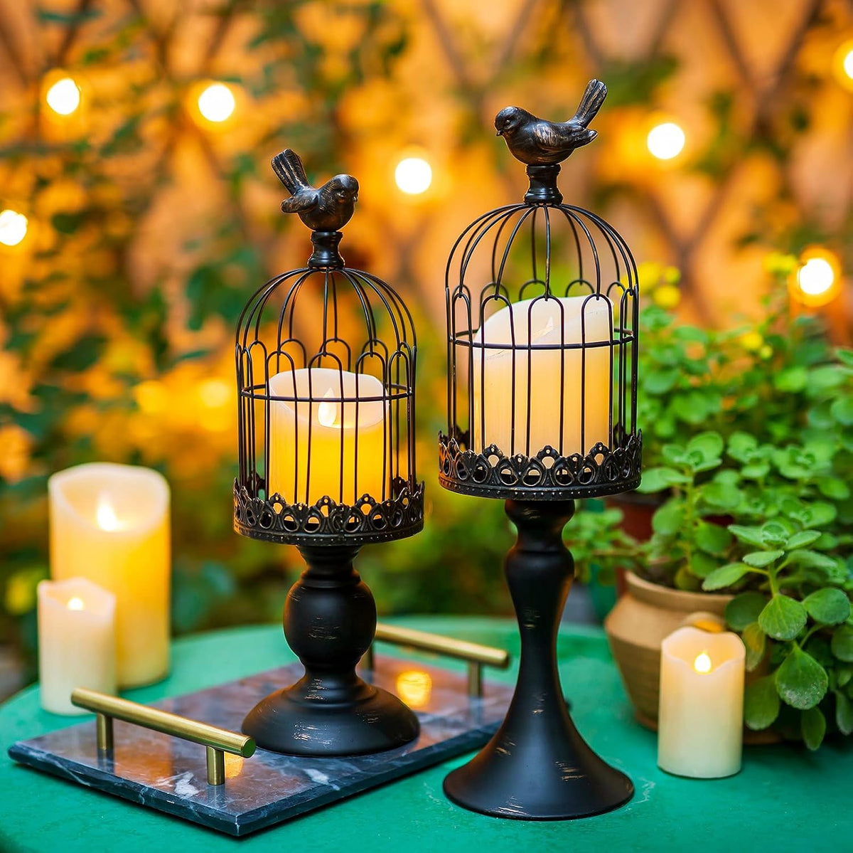 Decorative Candle Holder Bird Cage - Set of 2 Cage Lanterns for Candleholder Shabby Chic Country Home Decoration Table Centerpiece Mantel Decor-Black||style1