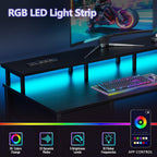 Korfile 47 Inch Gaming Computer Desk with Power Outlets,LED,5 Drawers,Black