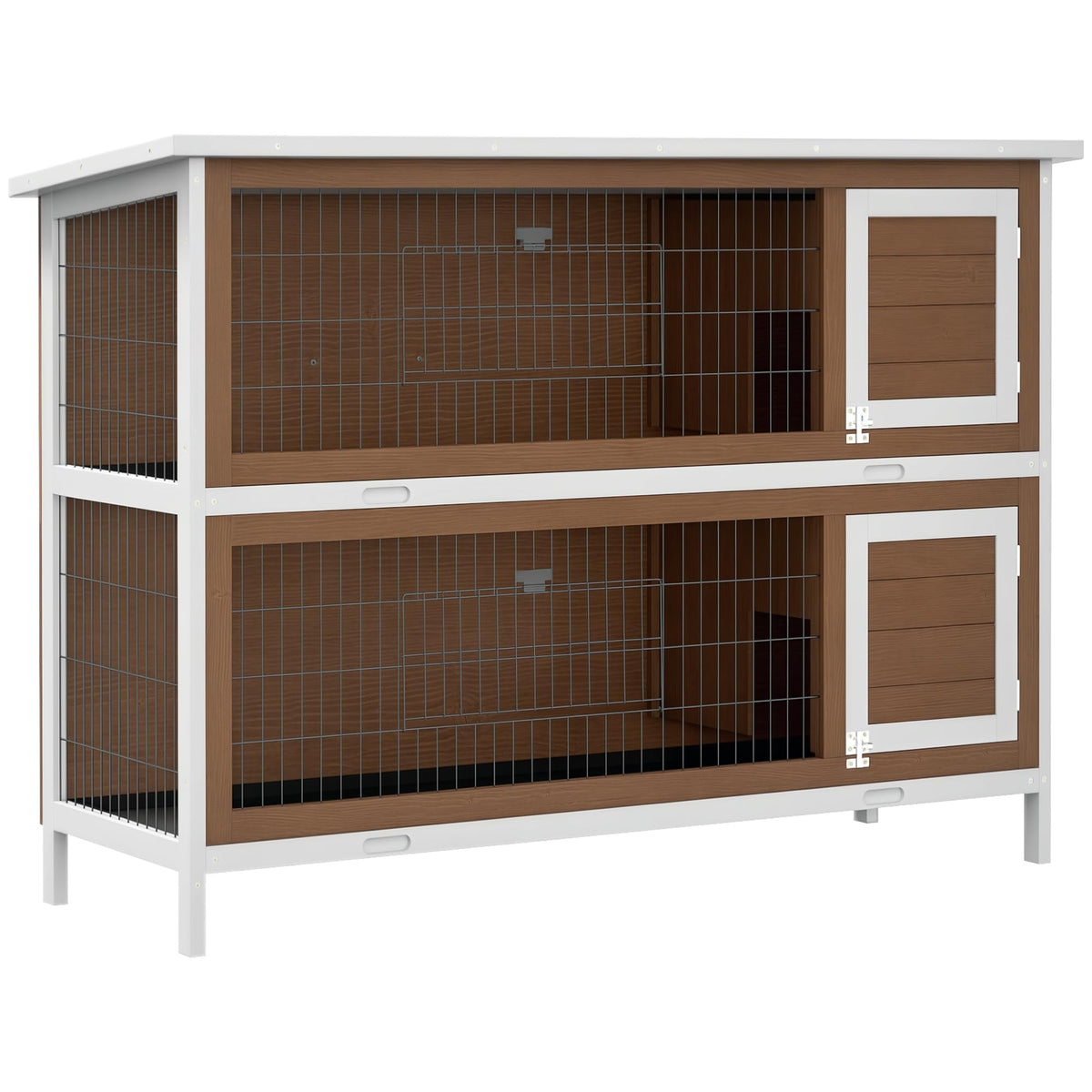 PawHut 54" 2-Story Large Rabbit Hutch Bunny Cage Wooden Pet House Small Animal Habitat with Lockable Doors, No Leak Tray and Waterproof Roof for Outdoor/Indoor Dark Grey