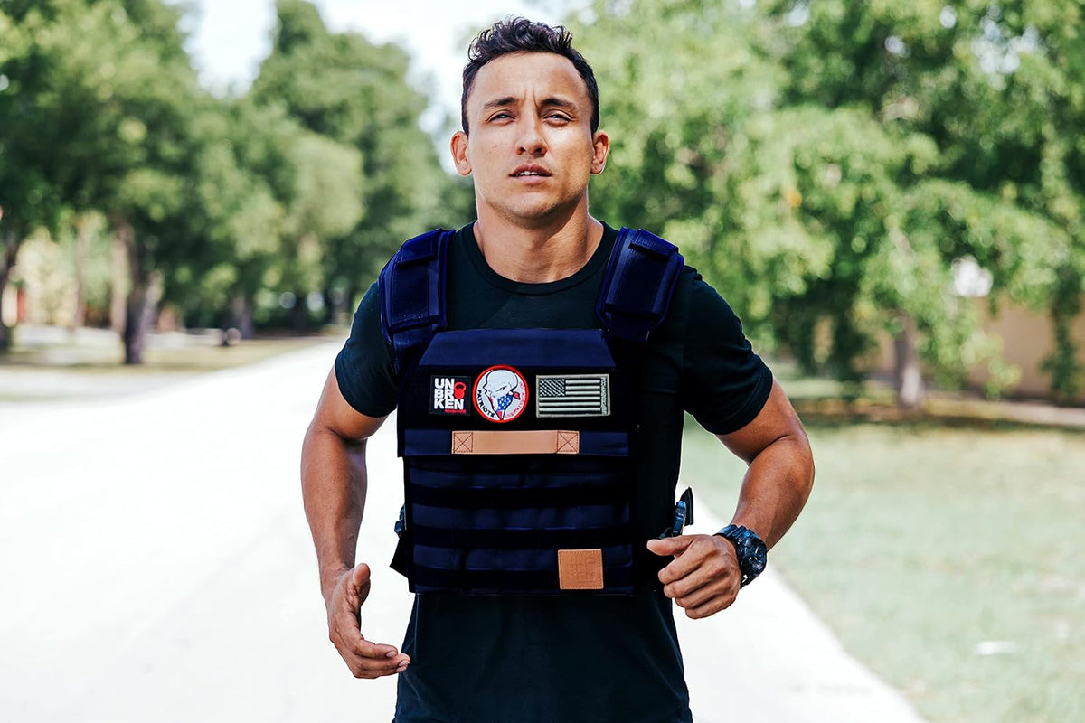 UNBROKENSHOP Adjustable Weighted Vest, WOD CrossFit, Weight Plates Carrier for Strength and Endurance Training and Running. For Men or for Women, 2 Patches Included, Navy blue