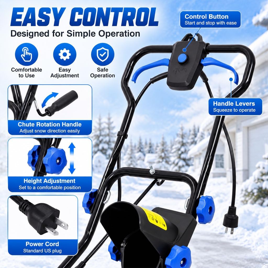 20" Electric Snow Blower, 15-Amp Snow Thrower with 3100 RPM Motor, 10" Clearing Depth, 30FT Throwing Distance & 180° Rotating Chute, Powerful Corded Snow Machine for Driveways & Walkways