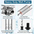 2" Deep Well Submersible Pump with Control Box, 1/2HP 110V Deep Well Pump