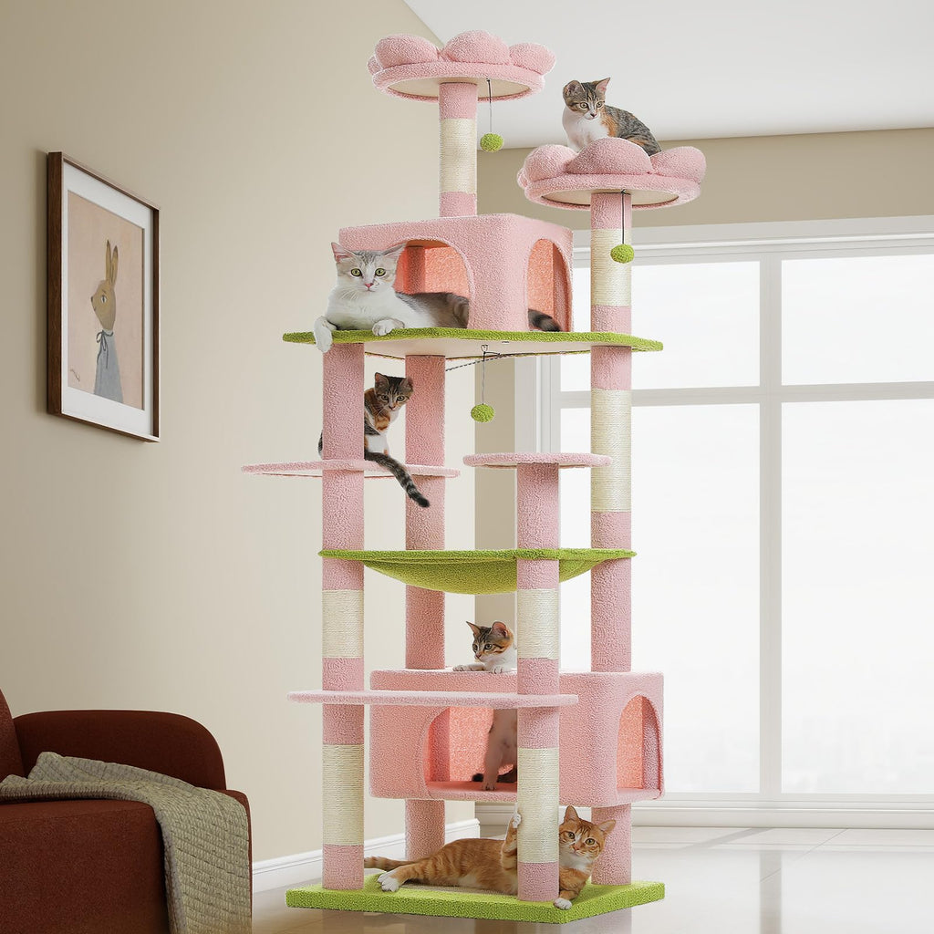 PAWZ Road Flower Cat Tree 72" Cat Tower with Condos&Hammock for Large Cats