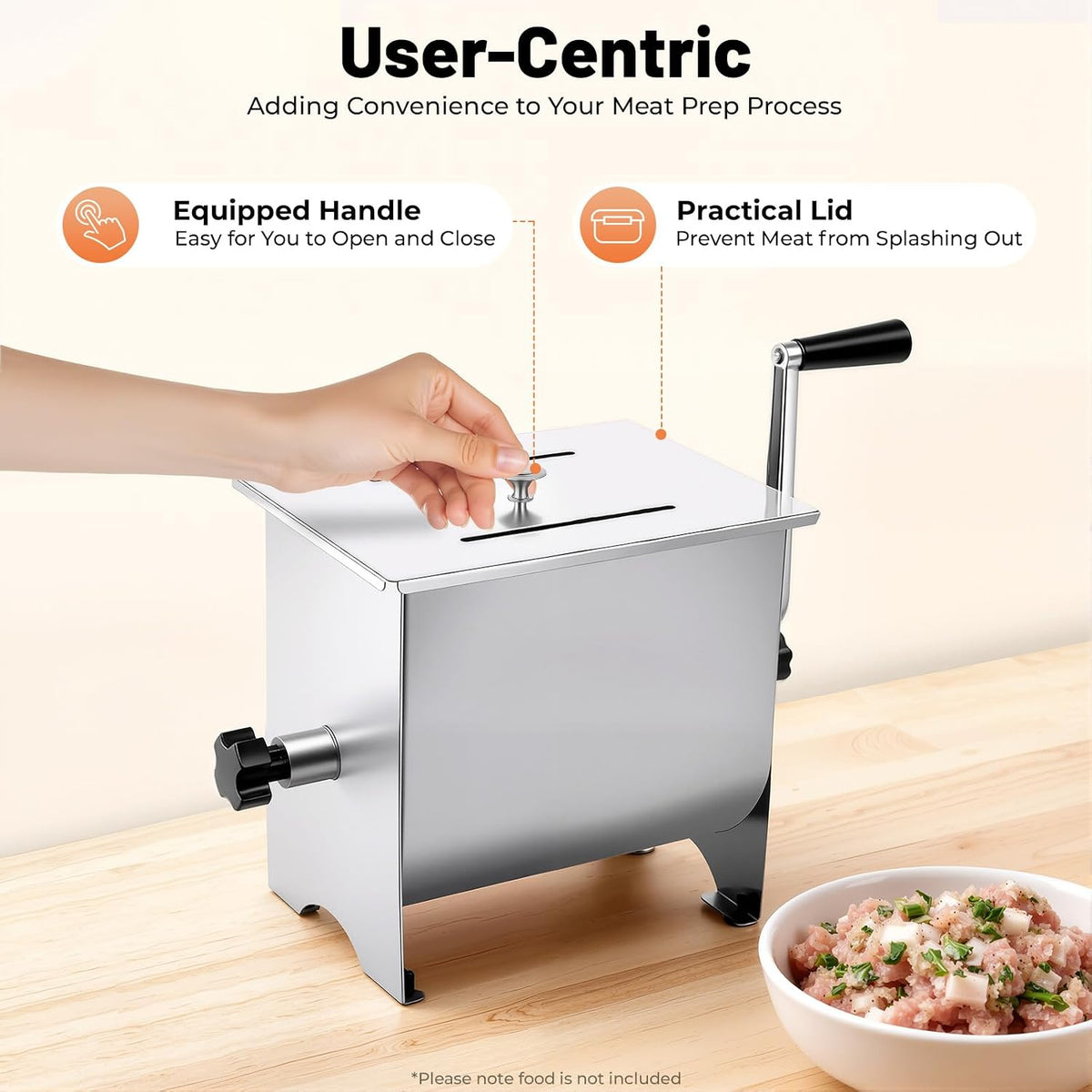 Manual Meat Mixer 20-Pound/10-Liter Capacity Tilt Tank Stainless Steel Sausage Mixer Machine with Lid, Ground Beef Hand Mixer Meat Processing Equipment