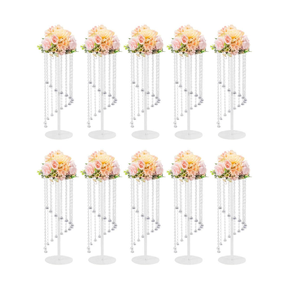 Wedding Centerpieces Silver Vases,10PCS Metal Flower Candle Holder with Sparkling Crystal Beads,Crystal Flower Vase Metal Flowers Stand for Party Tables Decorations (10PCS-Sliver-3)
