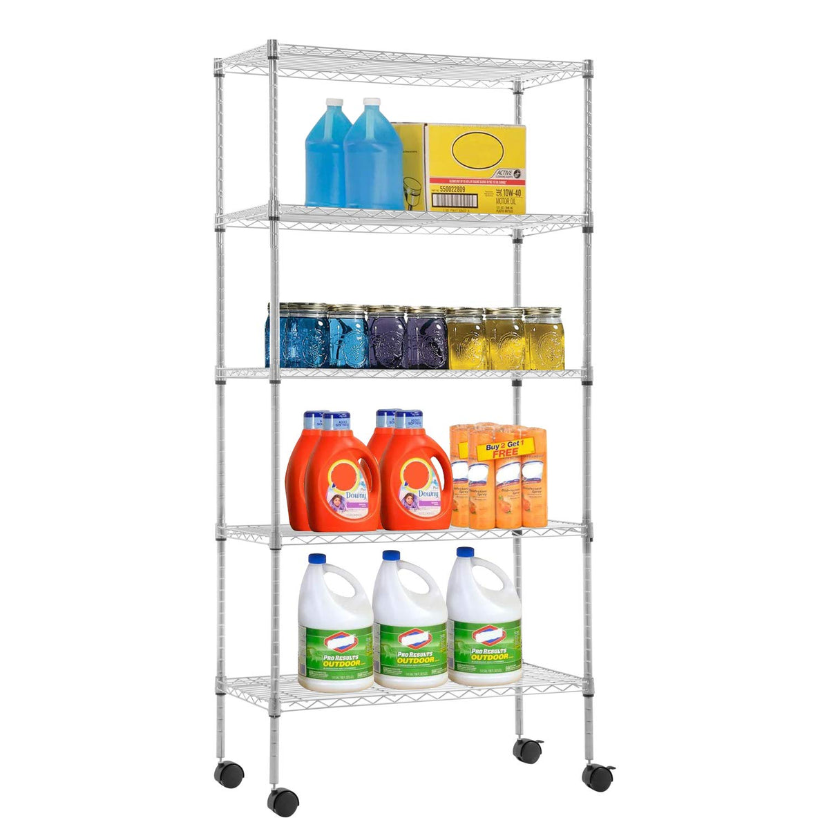 FDW | 6-Tier Wire Shelf with Wheels | 45" x 18" x 82" | Chrome