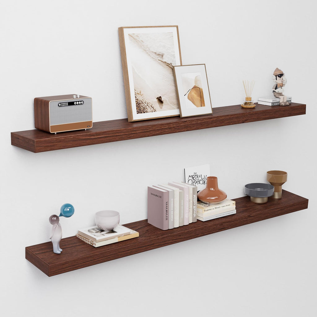 60 inch Long Walnut Floating Shelf for Wall, 8" D Fireplace Mantel