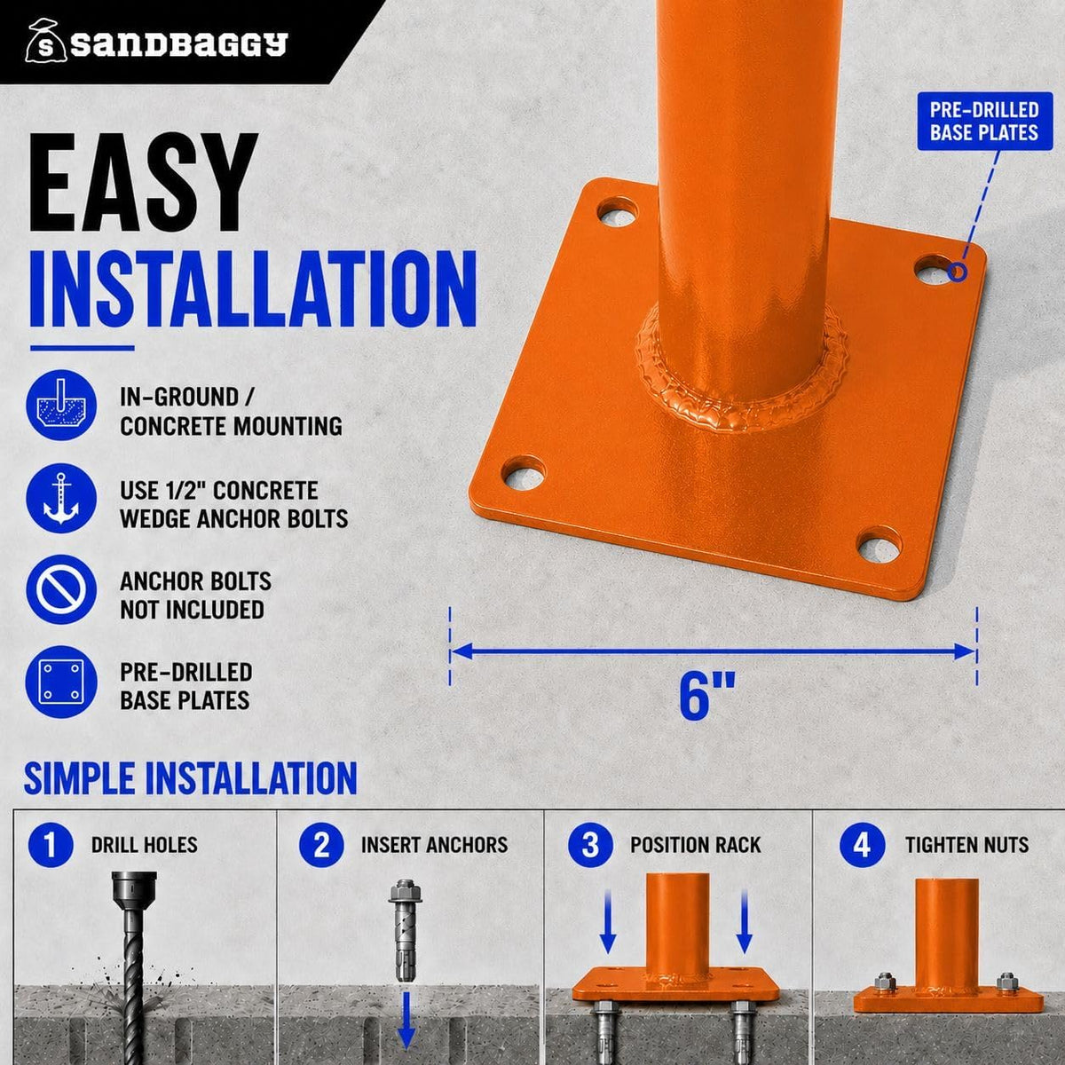 Sandbaggy U Shaped Bike Rack - Outdoor, Commercial - Steel - Surface/Ground Mounted (1, Orange)