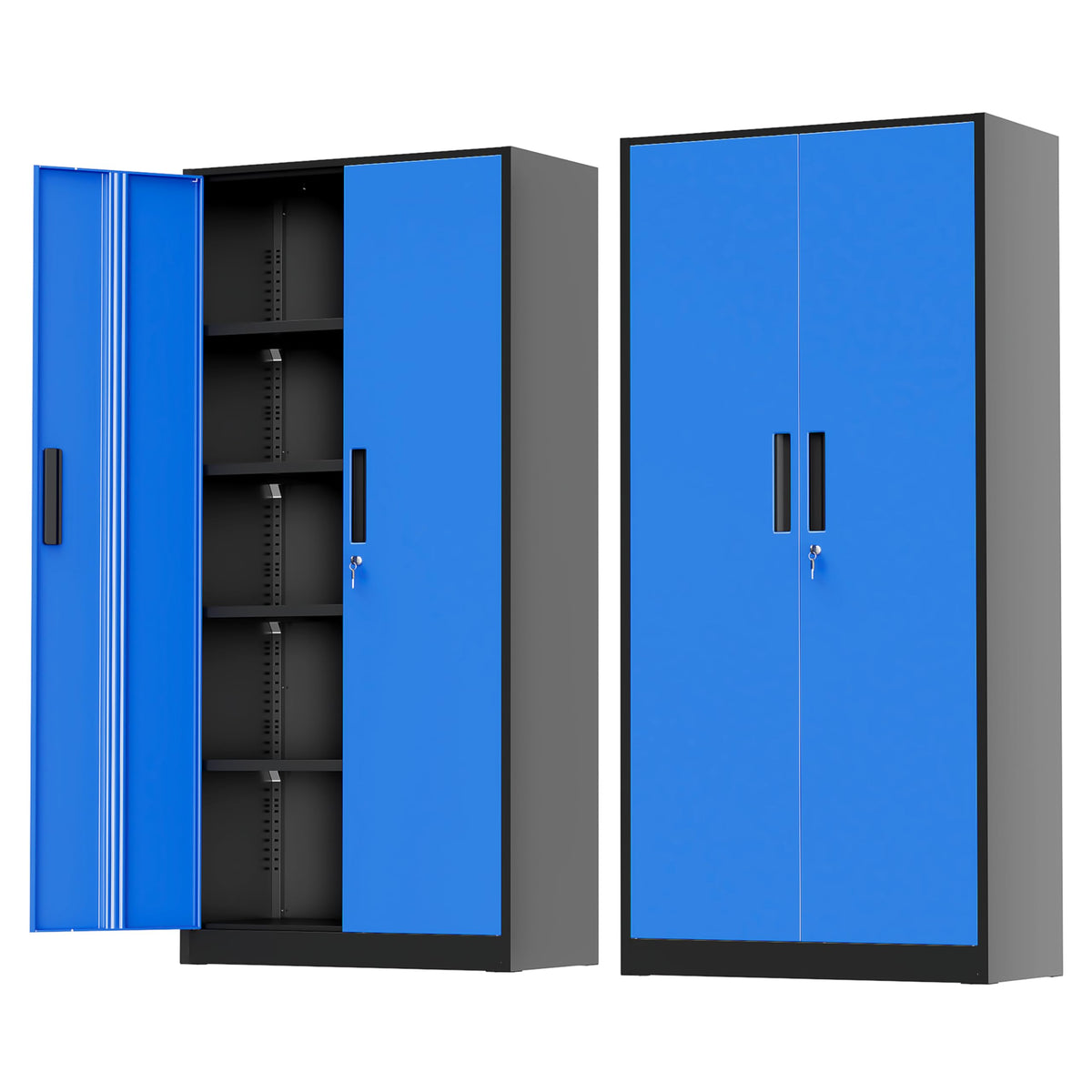 Greenvelly Metal Garage Storage Cabinet with 4 Swivel Wheels, 73" Black Storage Cabinet on Wheels, Rolling Tool Cabinet with Locking Doors and Shelves for Garage, Basement, Home, Warehouse