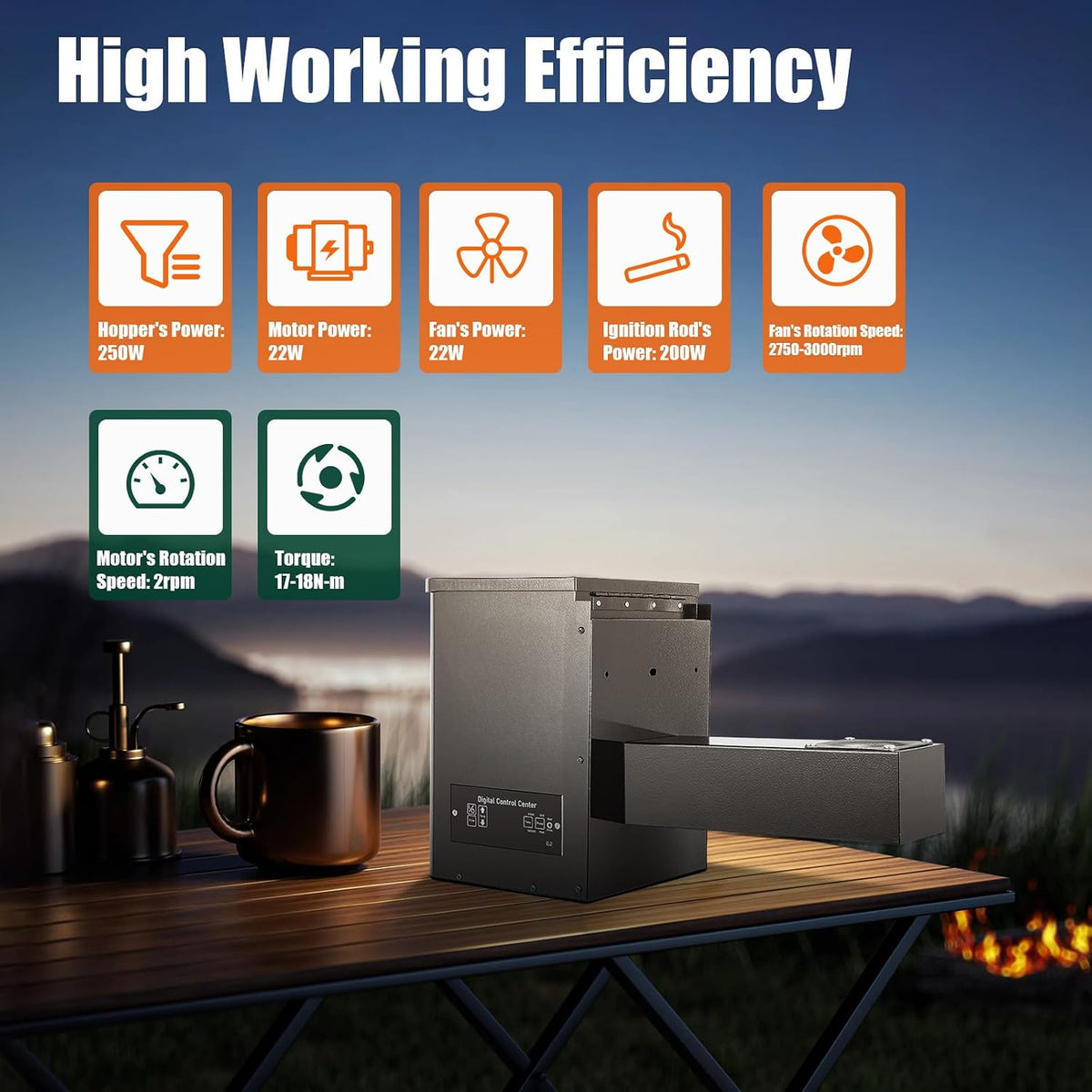 Pellet Smoker Hopper, 180℉- 500℉ 250W 120V 11 Gears Ajustable Temp Electric Wood Pellet BBQ Grill Hopper Kit 3 Modes with Digital Temperature Controller (Button Control 24.8 x 11.02 x 15.15in)