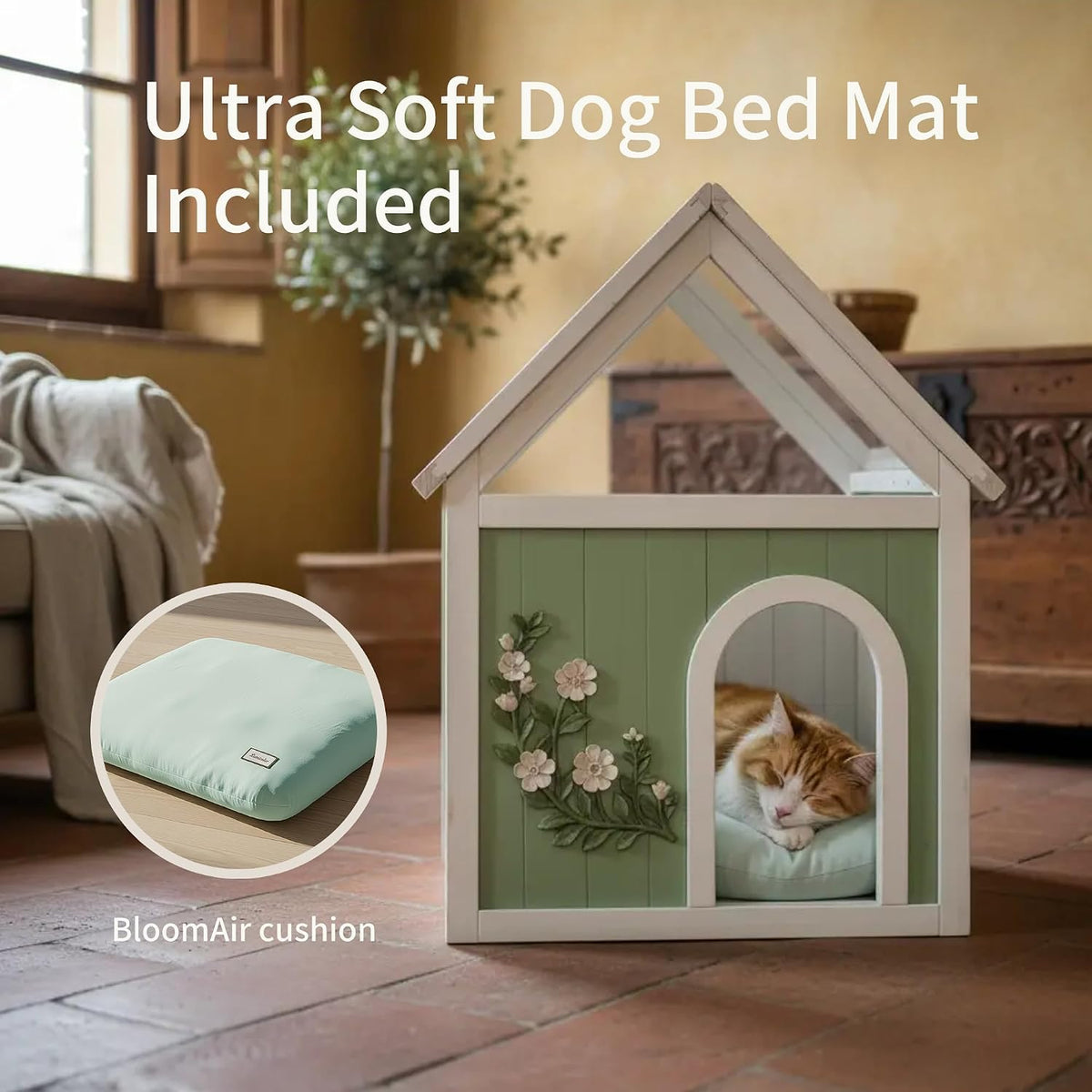 Modern Indoor Dog House for Small Dogs, Solid Wood Decorative Pet House, Furniture Style Wooden Dog House for Living Room & Bedroom (25”D × 18.7”W × 30.7”H)
