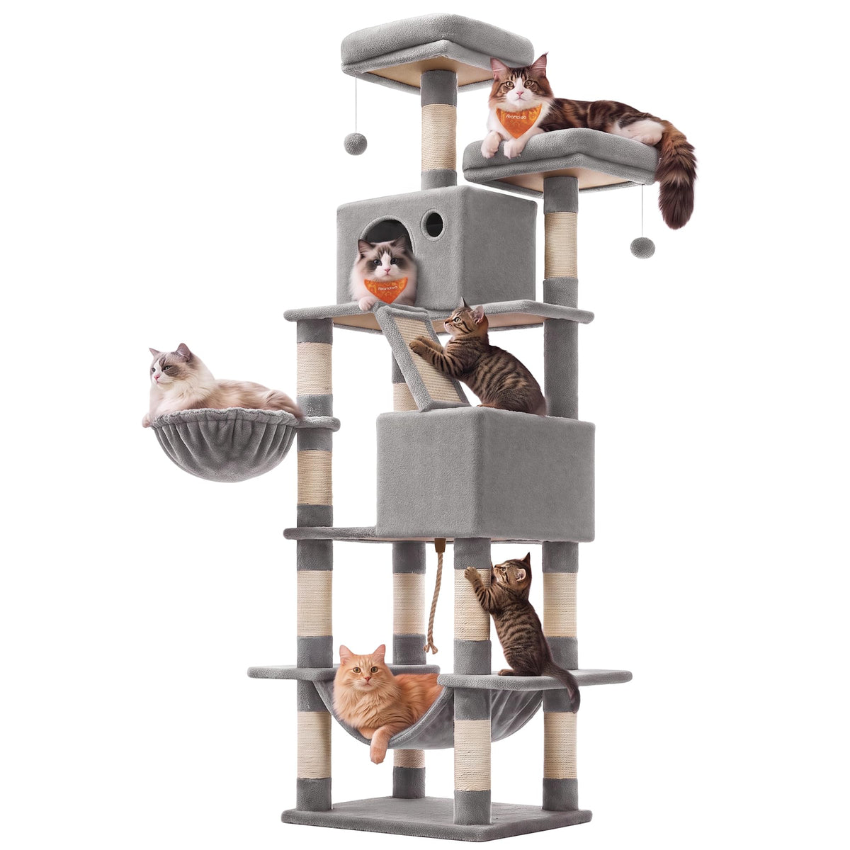 Feandrea Cat Tree, 81.1-Inch Large Cat Tower, Multi-Level Condo, Green