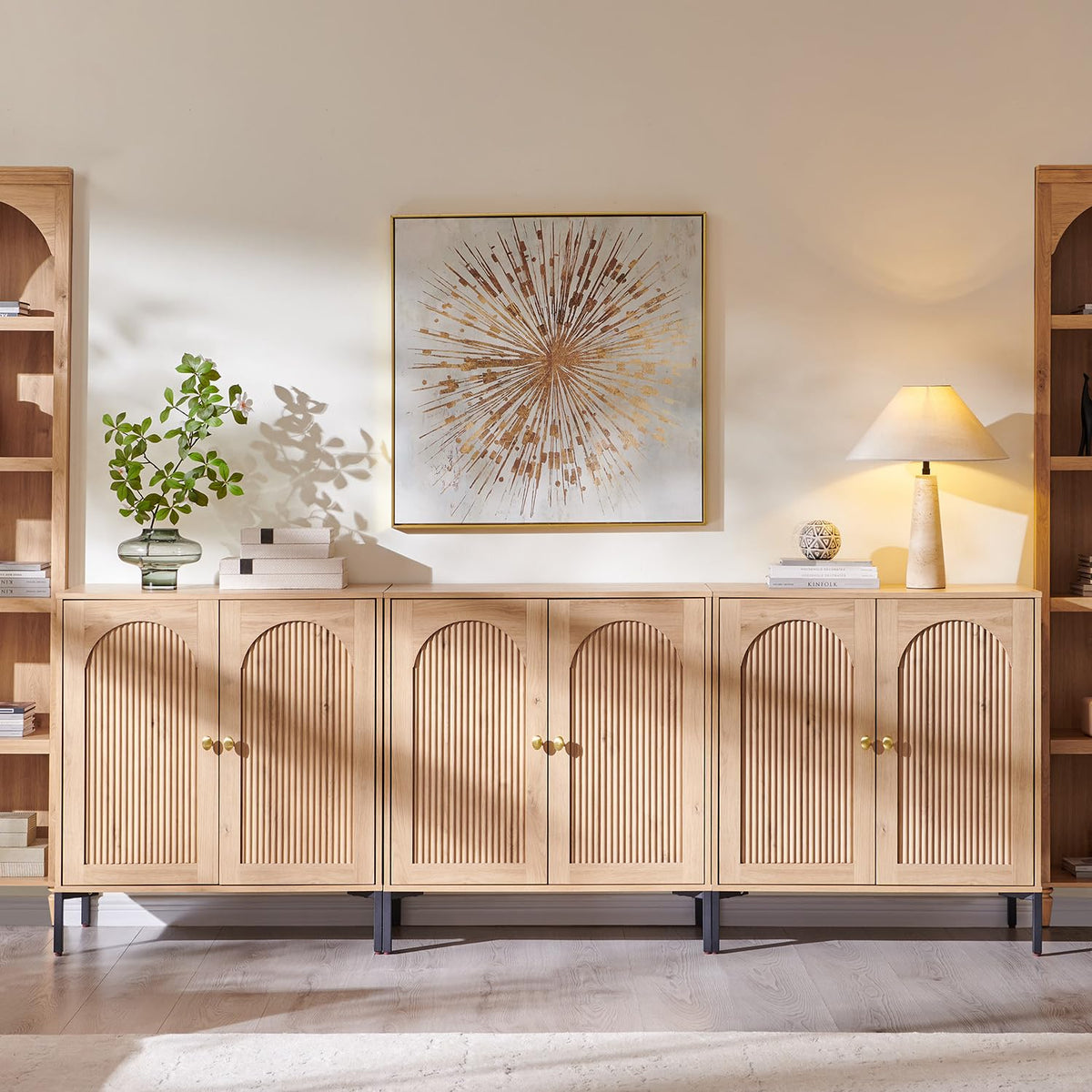IFGET 34" Tall Modern Arched Sideboard Buffet Cabinet with Storage, Brown