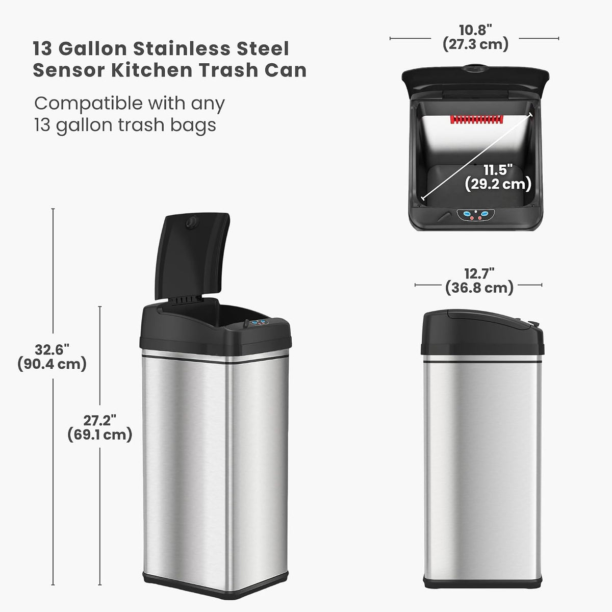 iTouchless 50L / 13 Gal. Dog-Proof Sensor Kitchen Trash Can | Odor Filter