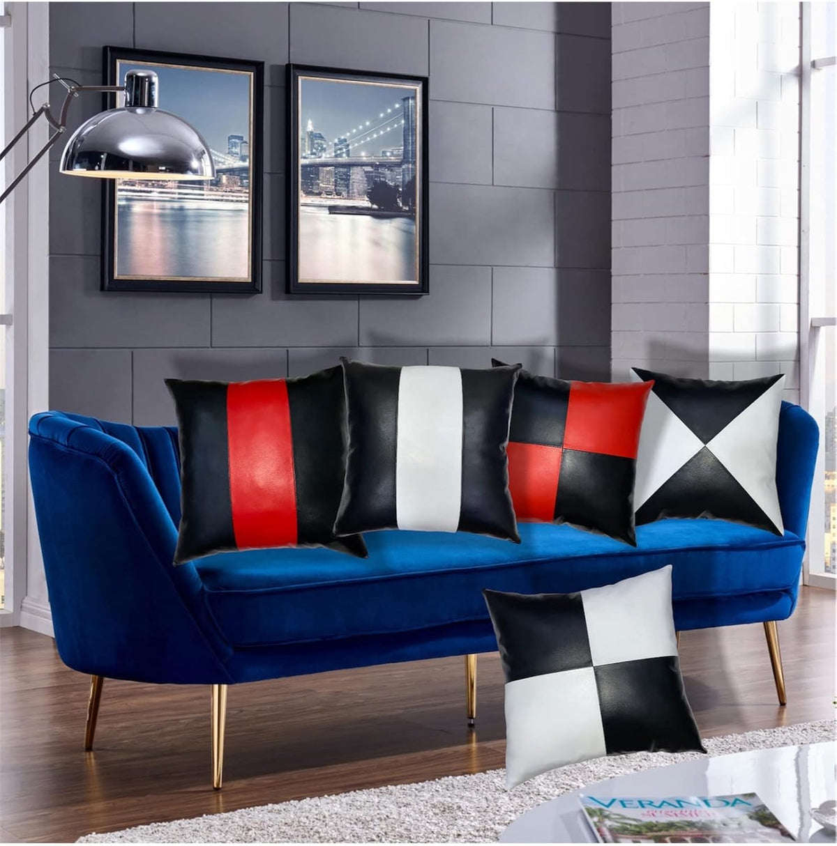 Grey Thick Genuine Leather Pillow Cover Decorative for Couch Throw Pillow Case Grey Leather Cushion Cover. (22" x22'')